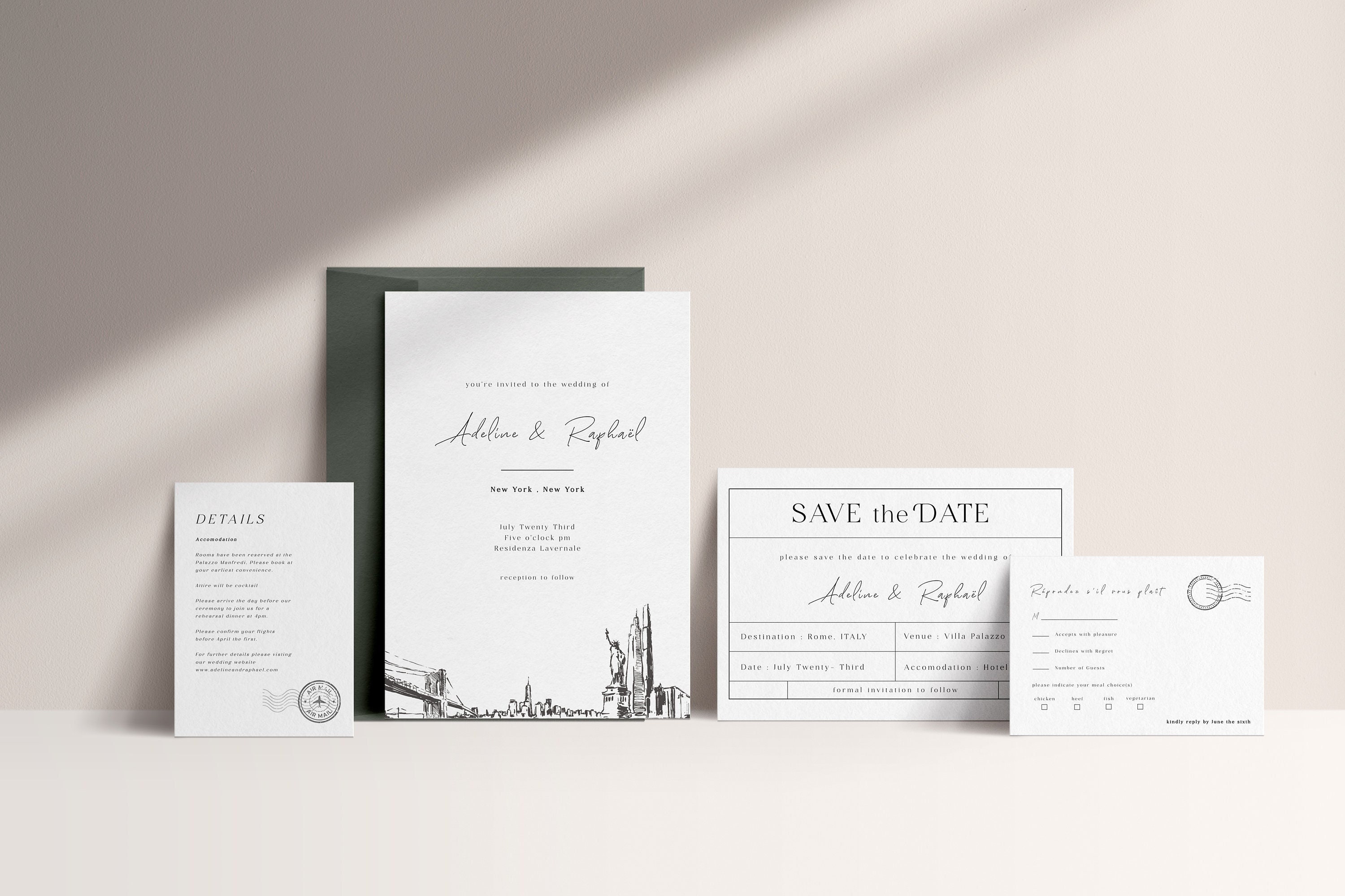 WANDERLUST New York Wedding Invitation Suite,Modern Wedding Invitations,Invitation Template,Printable Invitation,Boarding Pass,minimalist