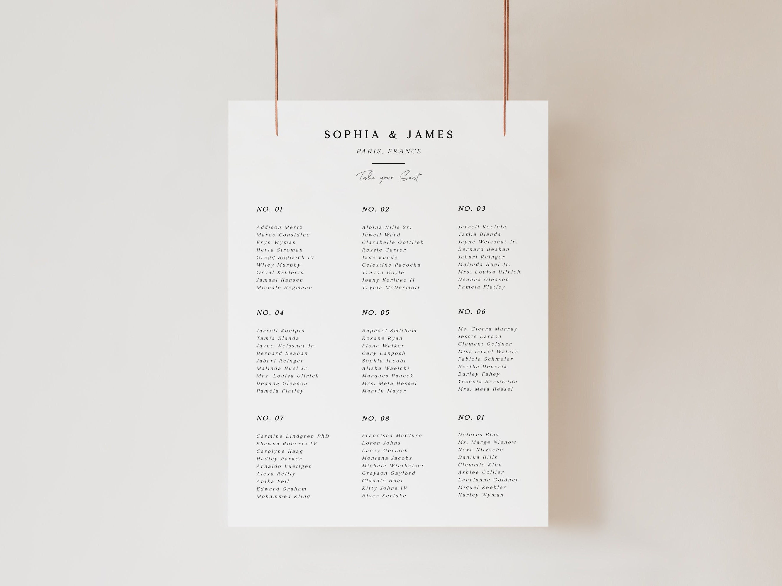 Minimalist Wedding Seating Chart Template