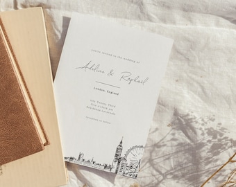 WANDERLUST Minimalist London Wedding Invitation Suite,Modern Wedding Invitations,Invitation Template,Printable Invitation,Boarding Pass,DIY