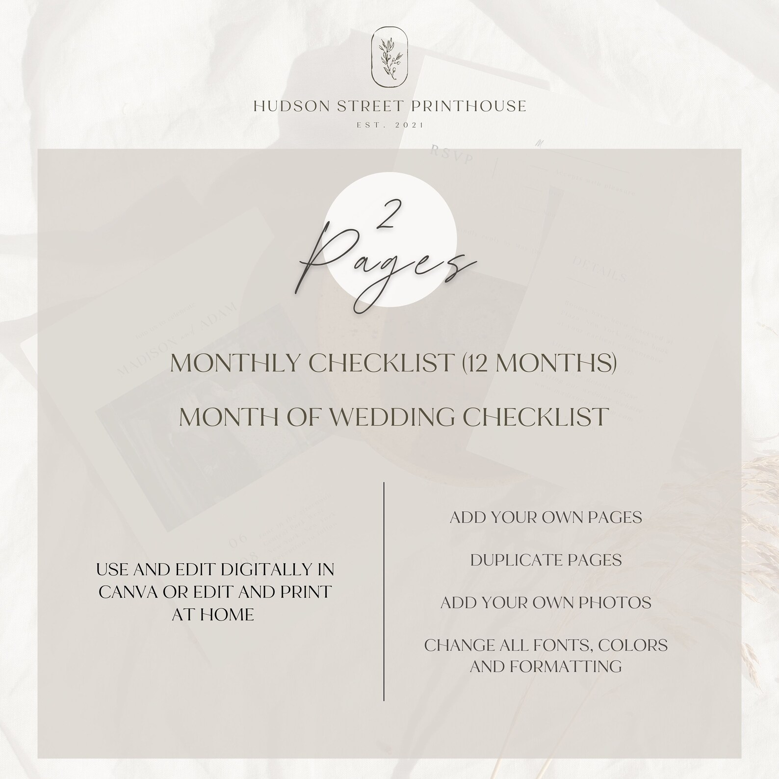 Printable Wedding Checklist Editable Digital Planner Instant Download ...