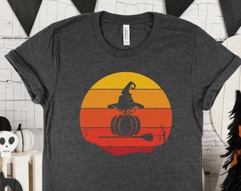 Halloween Retro Shirt, Halloween Sunrise shirt, Halloween Vintage Shirt, Halloween Party, Spooky Pumpkin Witch Shirt, Halloween Gift
