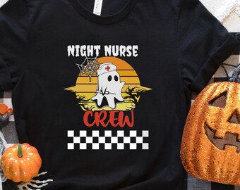 Cute Halloween Night Nurse Shirt, Retro Halloween Sunrise, Halloween Vintage Shirt, Halloween Work Party, Night Nurse Crew, RN Fall Shirt