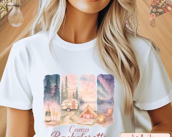 Camp Bachelorette Shirts for Bride and Bridal Party, Matching Bachelorette Camping Tees, Cabin Crew Weekend Shirts, Glamping Party Shirts