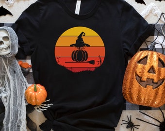 Halloween Retro Shirt, Halloween Sunrise shirt, Halloween Vintage Shirt, Halloween Party, Spooky Pumpkin Witch Shirt, Halloween Gift