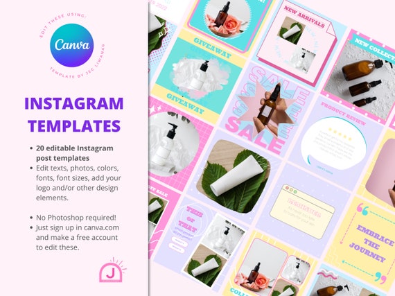 Instragram Templates Editable in Canva Templates for Etsy