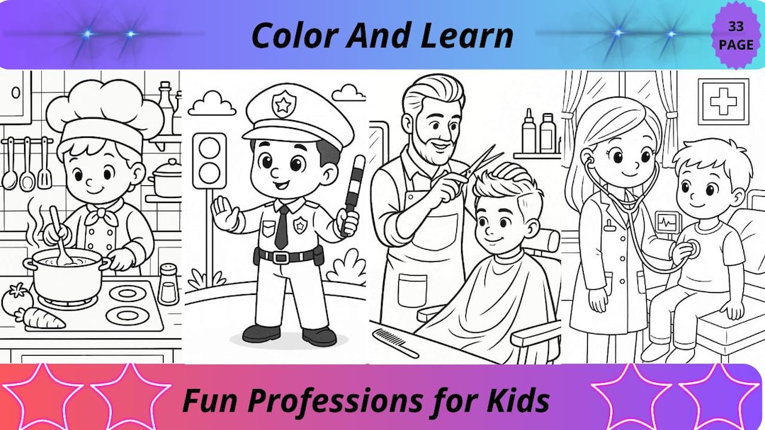 33 Coloring Page: Color and Discover, Fun Jobs for Kids - Etsy