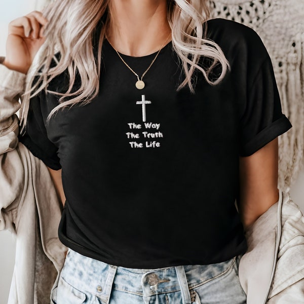 Jesus Is The Way Embroidered T-Shirt | Unisex Christian Merch | Cross Shirt Faith Based Gifts