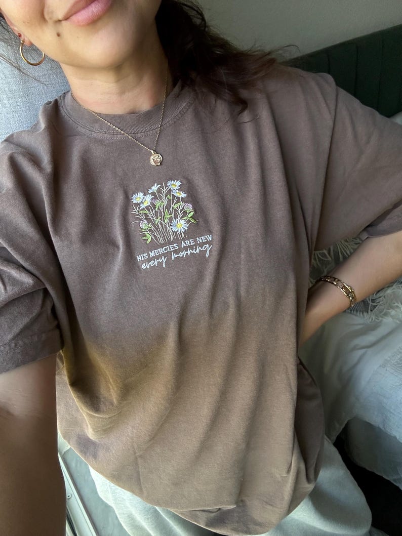 Comfort Colors®  Embroidered Christian Shirt | Floral Daisies T-Shirt | His Mercies Jesus Clothes