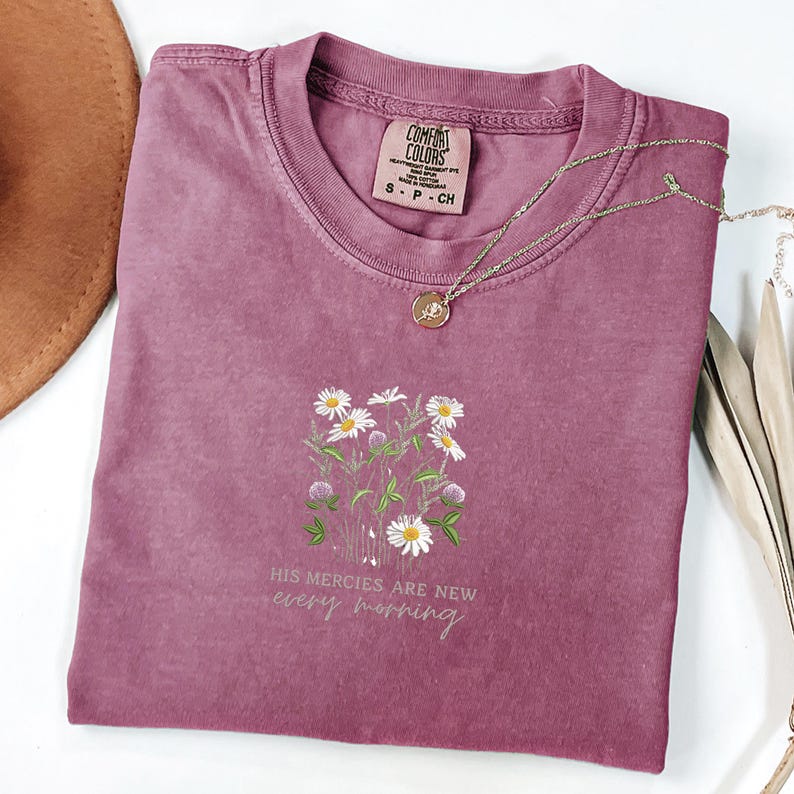 Comfort Colors®  Embroidered Christian Shirt | Floral Daisies T-Shirt | His Mercies Jesus Clothes