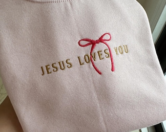 Jesus liebt dich gesticktes christliches Rundhalsausschnitt: Glaubensbasiertes christliches Sweatshirt