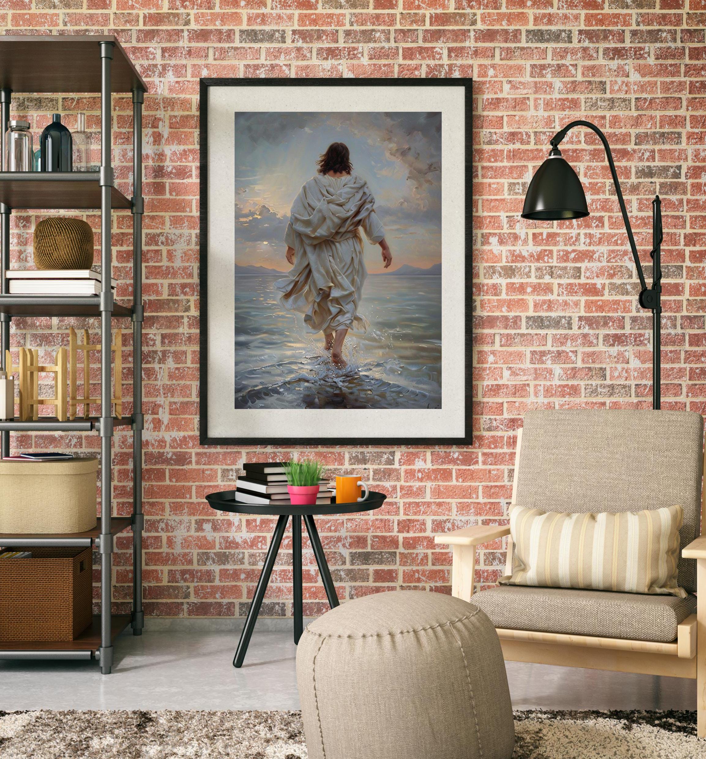 Jesus Walking on Water Print: Christian Textured Wall Art (PNG Download ...