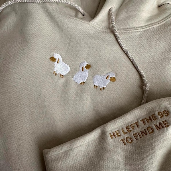 ORIGINAL Embroidered Lost Sheep Hoodie: minimalist Christian Sweatshirt