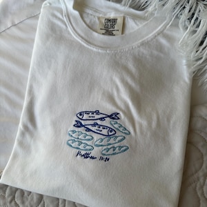 Comfort Colors Embroidered Christian T-Shirt | Five Loaves Two Fish Scripture Shirt | Faith Based Clothes