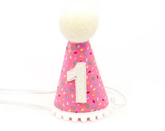 Sprinkles party hat, First Birthday Hat, Birthday party hat, First party hat, Pink Party hat for Birthday, Fabric Party hat