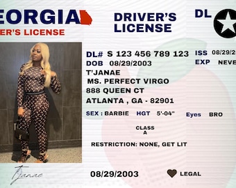 Drivers License Edible Cake Topper Image, Club poster, Any State Drivers License, Legal AF Baddie License, Edible, Personalized