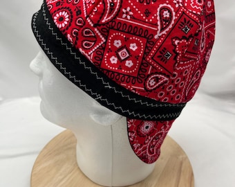 Red bandana reversible welding cap | welding hat | welding gear | welder | welders cap