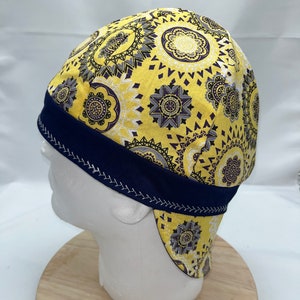 Yellow floral reversible welding cap | welding hat | welding gear | welder | welders cap