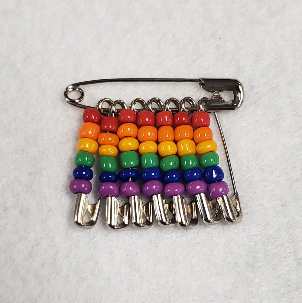 Pride Ribbion Pin Rainbow Pride Flag Beaded Safety Pin Jewelry Gay Pride LGBTQIA+ Support ...
