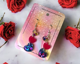 Acrylic handmade earrings - Sparkle Glitter 3 Hearts