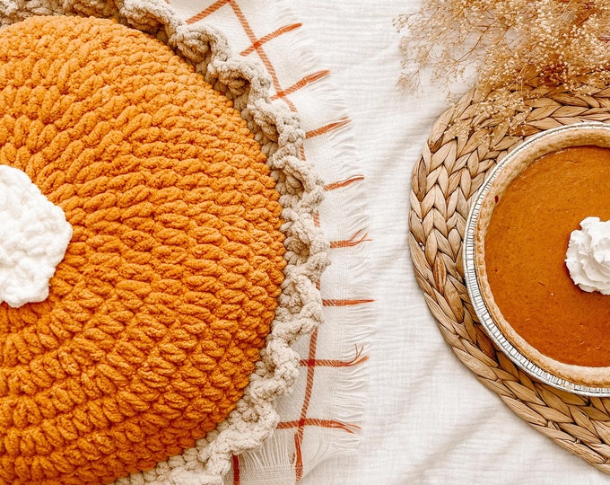 plush pumpkin pie pillow | crocheted plush pillow | pumpkin pie pillow, fall pillow, decorative pillow, fall decor, autumn pillow