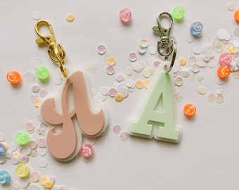 letter & number keychain | acrylic custom keychain for backpacks, diaper bags, back to school, kids gifts, cheer team gift, sports team gift