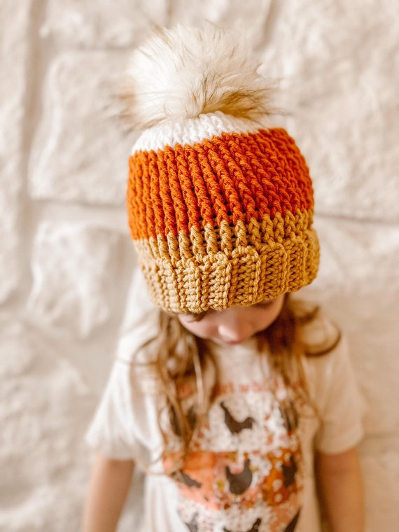 candy corn beanie | handmade matching mommy & me beanie | crocheted halloween + fall beanie for pumpkin patch, toddler and baby beanie