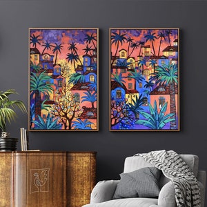 48 x 36 inches Diptych, &quot;Tropical Twilight Magic Down Under&quot; original painting by Irina Redine, Australian landscape one of a kind wall art