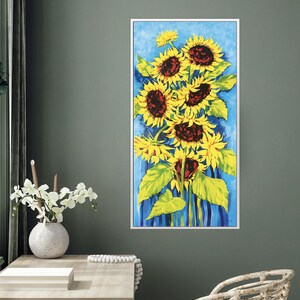 Sunflowers framed canvas print featuring original painting by Irina Redine, summer floral framed canvas art