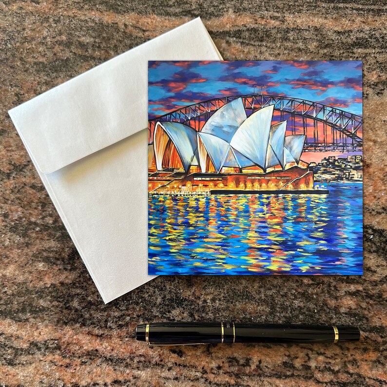 Sydney Opera House at Night Square Greeting Cards, 14x14 Cm Greeting ...