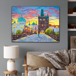 Prague canvas art print featuring original painting by Irina Redine, Charles Bridge Prague Wall Art