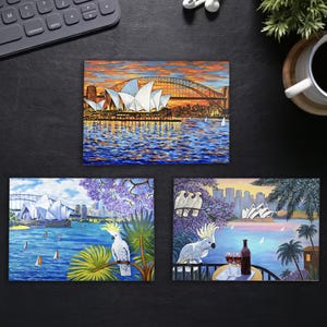 Sydney Opera House postcards set featuring one-of-a-kind original paintings by Irina Redine