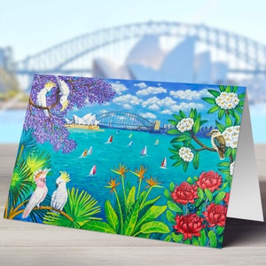 Sydney-wenskaart met kraft-bruine envelop, A5-wenskaarten met het schilderij "Sydney" van Irina Redine