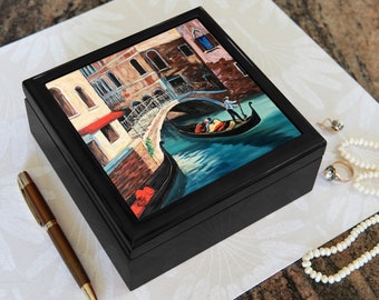 Jewellery Box | Keepsake Box featuring "Venice" painting by Irina Redine, Box with print of Venice canal with gondola