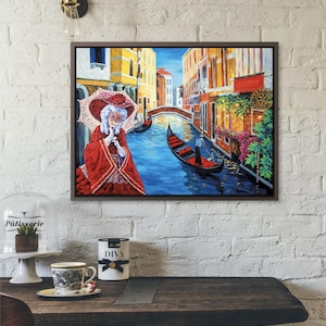 Venice framed canvas print featuring original painting by Irina Redine, Venice Carnival ready to hang canvas art