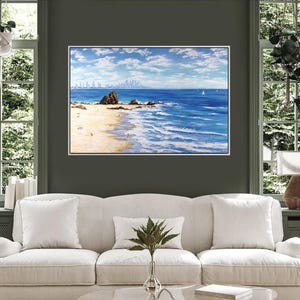 Australian beach framed canvas art print featuring original painting by Irina Redine, Currumbin beach canvas wall art