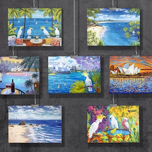 Australia postcards set featuring one-of-a-kind original paintings by Irina Redine