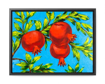 Pomegranate tree branch – Canvas print featuring original oil painting by Irina Redine, Tropical Home wall decor one of a kind gift idea