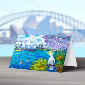 Cartão de felicitações da Sydney Opera House com envelope de pérola, cartões de felicitações A6 com a pintura "Sydney" de Irina Redine