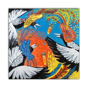 Melbourne Cup Magpies canvas art print featuring original painting by Irina Redine, Australian birds Wall Art