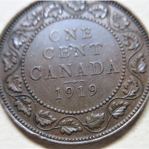 1919 Canada Large Cent Coin. Canadian George V PENNY