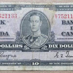 1937 Bank of Canada Zehn-dollar-Schein. Coyne - Towers Papiergeld-Banknote
