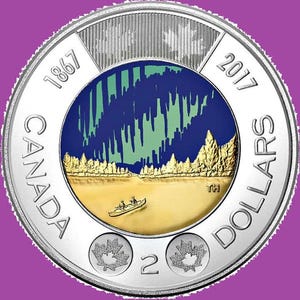 2017 Canada Glow-in-the-Dark Coloured Dance of the Spirits Plain Two Dollars Toonie Coin UNC
