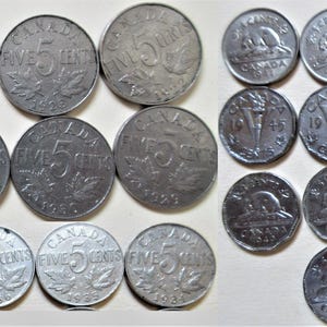 Set of Canada George V & VI Five Cents Coins 1922 to 1952 Nickels 5Cents 5c