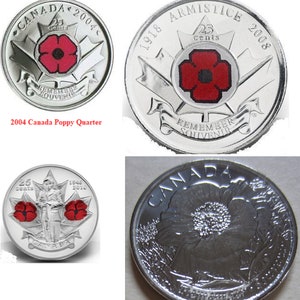 Complete Set (2004-2015) of Four Canada Poppy Quarters MINT UNC 25 Cents 25c Coin.