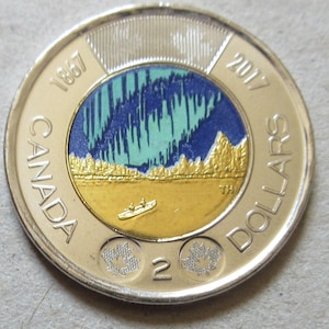 2017 Canada COLORED &#39;Glow-in-the-Dark&#39; Two 2 Dollars Toonie Coin. EF++ or Better
