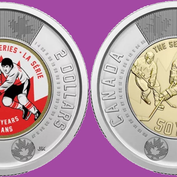 Set of 2022 Canada Hockey Summit Coloured & Non-Colored Two Dollar Toonie Coins Mint UNC