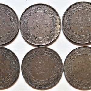 Kompletter Satz Canada Large Pennies George V Münzen (1911- 1920) Cent Lot 1p 1c