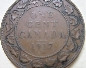 1917 Canada Large Cent Coin. Canadian George V PENNY