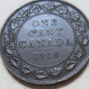 1918 Canada Large Cent Coin. Canadian George V PENNY