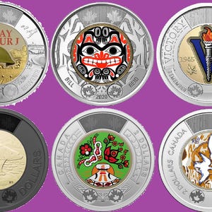 Set of 13 2017 to 2025 Canada Colored Toonie Coins i/c Glow-in-the-Dark Mint UNC